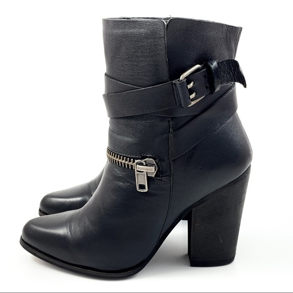 JOE’S JEANS black leather heeled motorcycle boots - Picture 2 of 13